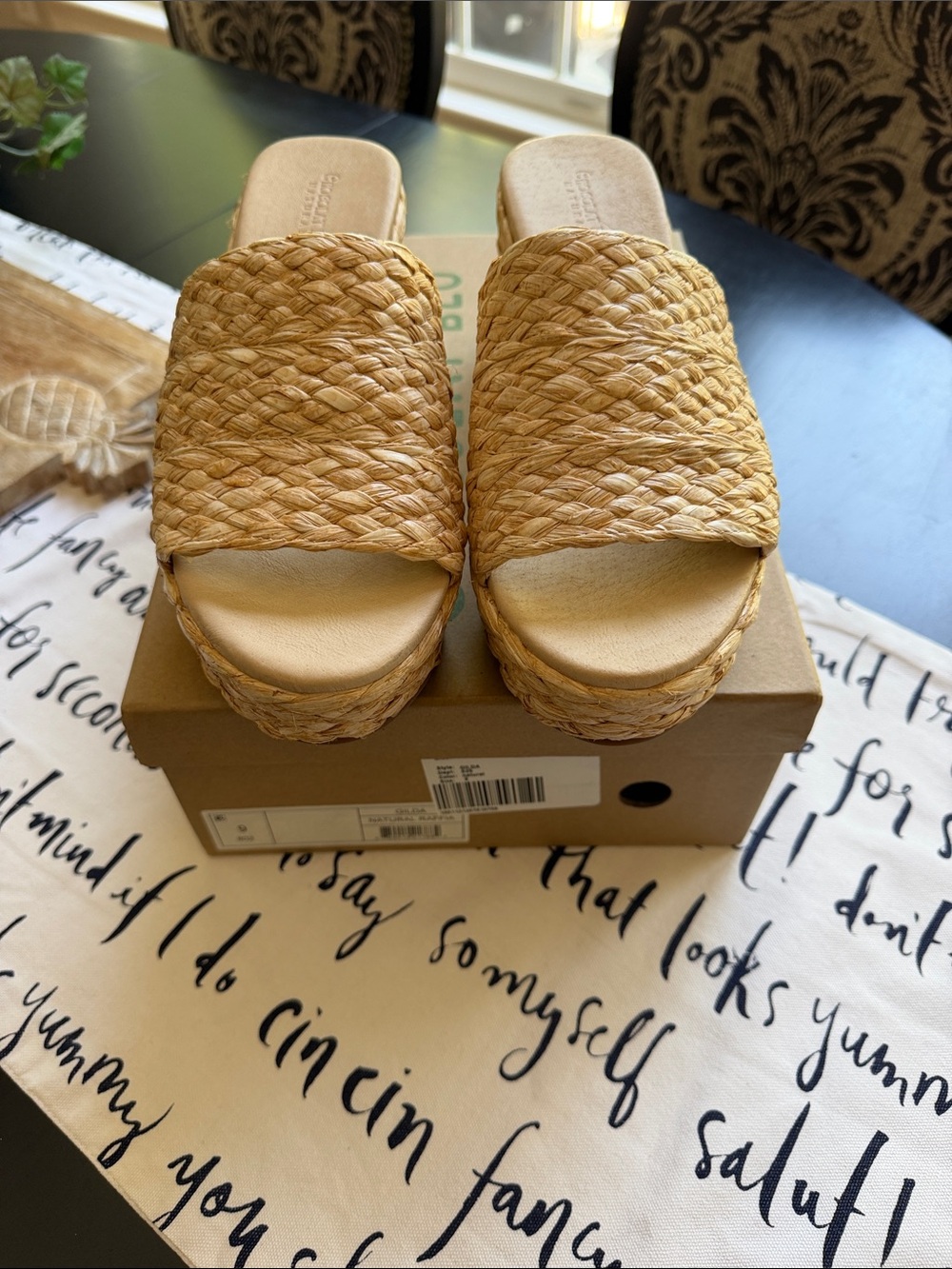 Chocolate Blu Gilda Raffia Sandals Sz 9